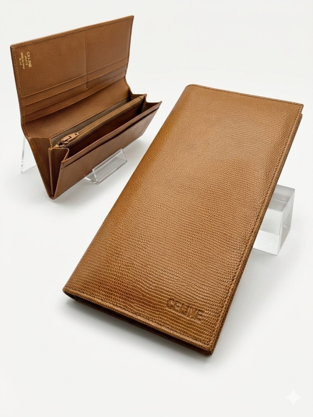 Vintage Celine Lizard-Embossed Leather Long Bifold Wallet
